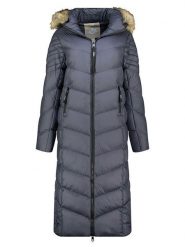 Geographical Norway Płaszcz zimowy "Capucine" w kolorze granatowym rozmiar: L. Niebieskie płaszcze damskie Geographical Norway, na zimę, l, bez wzorów, z puchu, bez kaptura. Za 243.95 zł.