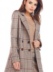 Żakiet Model A364 Brown Krata - awama. Brązowe marynarki i żakiety damskie Awama, l, bez wzorów, z elastanu, eleganckie. Za 432.40 zł.