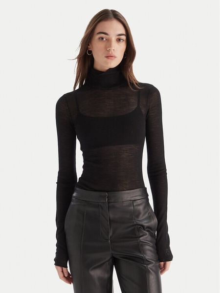 Patrizia Pepe Bluzka 2K0347/K034-K103 Czarny Slim Fit. Czarne bluzki damskie Patrizia Pepe, bez wzorów, z wełny, bez kołnierzyka, bez ramiączek. Za 869.99 zł.