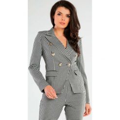 Taliowany Żakiet w Kratę - Czarny. Czarne marynarki i żakiety damskie Awama, l, bez wzorów, z elastanu. Za 369.90 zł.
