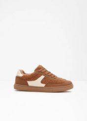 Sneakersy ocieplane w stylu retro. Brązowe obuwie sportowe casual damskie bonprix, bez zapięcia. Za 134.99 zł.