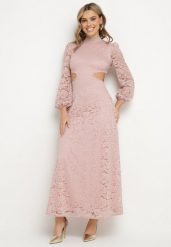 Różowa Rozkloszowana Sukienka Koktajlowa Ozdobiona Koronką z Odkrytymi Plecami Feliyana. Czerwone sukienki damskie Born2be, z aplikacjami, z koronki, eleganckie, bez ramiączek. W wyprzedaży za 110.49 zł.