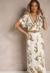 Brązowo-Beżowa Pudełkowa Sukienka z Wiskozą i Lnem Sadeone. Brązowe sukienki damskie Renee, bez wzorów, z wiskozy, eleganckie, bez ramiączek. W wyprzedaży za 47.99 zł.