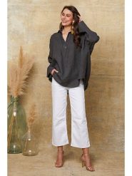 Fleur de Lin Lniana bluzka "Dola" w kolorze antracytowym rozmiar: XXL. Czarne bluzki damskie Fleur de Lin, xxl, bez wzorów, ze lnu, bez kołnierzyka, bez ramiączek. Za 143.99 zł.