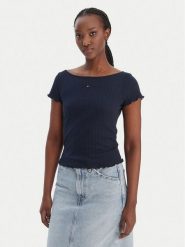 Tommy Jeans T-Shirt Lettuce Edge DW0DW22460 Granatowy Slim Fit. Niebieskie t-shirty damskie Tommy Jeans, xs, bez wzorów, z bawełny, bez kołnierzyka. Za 189.99 zł.