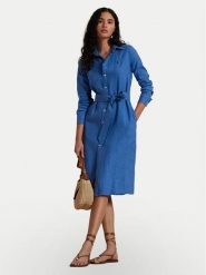 Polo Ralph Lauren Sukienka koszulowa 211943992004 Niebieski Regular Fit. Niebieskie sukienki damskie Polo Ralph Lauren, bez wzorów, ze lnu, bez ramiączek. Za 989.99 zł.