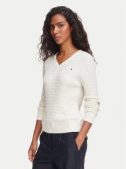 Tommy Hilfiger Sweter WW0WW44987 Kremowy Regular Fit. Białe swetry klasyczne damskie Tommy Hilfiger, l, z bawełny, bez kołnierzyka. Za 529.99 zł.