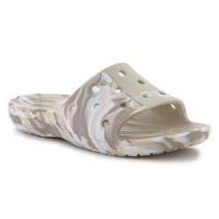 Klapki Crocs Classic Marbled Slide 206879-2Y3 beżowy. Brązowe klapki damskie bez wzorów, bez obcasa, bez zapięcia. Za 271.50 zł.