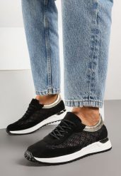 Czarne Ażurowe Sneakersy Ozdobione Metalicznymi Wstawkami Sdivane. Czarne obuwie sportowe damskie Born2be, z jeansu, bez zapięcia. Za 109.99 zł.