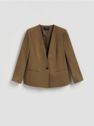 Gładka marynarka - oliwkowy. Zielone marynarki i żakiety damskie Reserved, l, bez wzorów, z tkaniny. Za 199.99 zł.