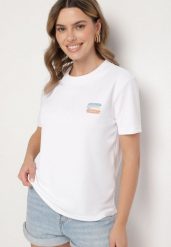 Biały T-shirt z Małym Nadrukiem Tenalera. Białe t-shirty damskie Born2be, l, bez wzorów, bez kołnierzyka. Za 29.99 zł.