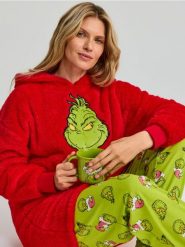 Bluza snuddie z haftem Grinch - czerwony. Czerwone bluzy damskie Sinsay, l, bez wzorów, bez kaptura. Za 69.99 zł.