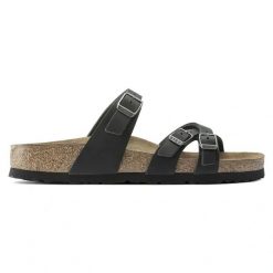 Birkenstock Franca Oiled Leather Japonki damskie. Czarne klapki damskie Birkenstock, bez wzorów, ze skóry, bez obcasa, bez zapięcia. Za 449.99 zł.
