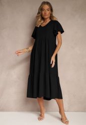 Czarna Rozkloszowana Sukienka z Wiskozą w Casualowym Stylu Filarenna. Czarne sukienki damskie Renee, bez wzorów, z wiskozy, eleganckie, bez ramiączek. W wyprzedaży za 63.99 zł.