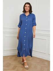 Curvy Lady Lniana sukienka w kolorze niebieskim rozmiar: 44/46. Niebieskie sukienki damskie Curvy Lady, bez wzorów, ze lnu, klasyczne, bez ramiączek. Za 154.43 zł.