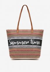 Beżowo-Różowa Torebka Typu Shopper na Plażę z Jedną Komorą Gomeissa. Czerwone shopper bag Renee, bez wzorów, z materiału, bez dodatków. Za 39.99 zł.