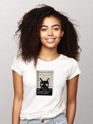 WOOOP Koszulka "Kitty Mugshot" w kolorze białym rozmiar: XXL. Białe bluzki damskie Wooop, xxl, bez wzorów, z bawełny, bez kołnierzyka, bez ramiączek. Za 56.99 zł.