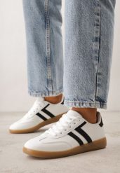 Białe Sneakersy w Stylu Kultowych Tenisówek Genenor. Białe obuwie sportowe casual damskie Born2be, z dresówki, bez zapięcia. Za 79.99 zł.