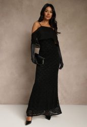 Czarna Sukienka o Asymetrycznym Kroju Ozdobiona Falbaną Owedia. Czarne sukienki damskie Renee, bez wzorów, z poliesteru, eleganckie, bez ramiączek. Za 189.99 zł.