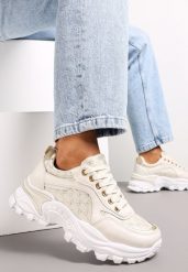 Beżowe Sneakersy z Metaliczną Nitką na Grubej Podeszwie Melimeda. Brązowe obuwie sportowe damskie Renee, bez zapięcia. Za 74.99 zł.