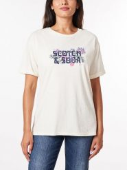 Scotch & Soda Koszulka w kolorze kremowym rozmiar: XS. Brązowe bluzki damskie Scotch & Soda, xs, z aplikacjami, z bawełny, bez kołnierzyka, bez ramiączek. Za 70.24 zł.