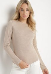 Ciemnobeżowa Bluzka z Wiskozą w Panterkowy Wzór Danelis. Brązowe bluzki damskie Born2be, l, bez wzorów, z jeansu, eleganckie, bez kołnierzyka, bez ramiączek. Za 89.99 zł.