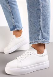 Białe Sznurowane Sneakersy z Cholewką przed Kostkę Narelina. Białe obuwie sportowe damskie Renee, na jesień, przed kostkę, bez zapięcia. Za 79.99 zł.