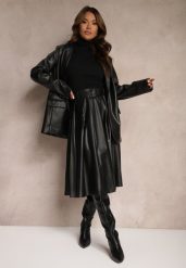 Czarna Plisowana Spódnica w Stylu Preppy o Rozkloszowanym Kroju High Waist z Paskiem Iriviel. Czarne spódnice damskie Renee, na co dzień, l, bez wzorów, eleganckie, midi. Za 159.99 zł.