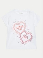 Guess T-Shirt K4BI01 J1314 Biały Regular Fit. Białe koszulki i t-shirty dziewczęce Guess, z aplikacjami, z bawełny, bez kołnierzyka, bez ramiączek. Za 49.99 zł.