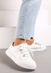 Białe Sznurowane Sneakersy z Ekoskóry z Detalami z Cyrkoniami Falenc. Białe obuwie sportowe damskie Renee, z jeansu, bez zapięcia. Za 89.99 zł.