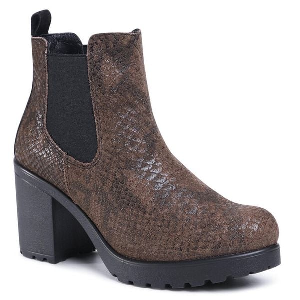 Botki Lasocki. Brązowe botki damskie Lasocki, bez obcasa, na słupku, bez zapięcia. Za 111.99 zł.