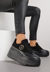 Czarne Chunky Sneakersy Vices na Platformie z Okrągłym Detalem Sedvira. Czarne obuwie sportowe damskie Renee, z jeansu, bez zapięcia, trekkingowe. Za 119.99 zł.