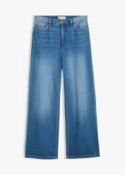 Jeansy wide leg, high waist. Niebieskie jeansy damskie bonprix, z podwyższonym stanem. Za 114.99 zł.