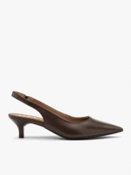 Brązowe czółenka slingback bez pięty. Brązowe czółenka damskie Brawo sp. z o.o., bez wzorów, ze skóry, ze szpiczastym noskiem, bez obcasa, na obcasie. Za 379.99 zł.