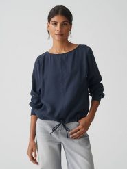 OPUS Bluzka w kolorze granatowym rozmiar: 34. Niebieskie bluzki damskie Opus, bez wzorów, bez kołnierzyka, bez ramiączek. Za 143.99 zł.