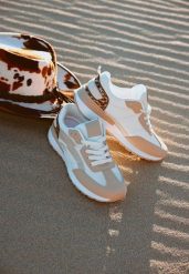 Ciemnobeżowe Sneakersy z Kolorowymi Wstawkami Rawilo. Brązowe obuwie sportowe casual damskie Born2be, z dresówki, bez zapięcia. Za 89.99 zł.