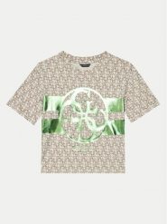 Guess T-Shirt J5RI04 K6YW4 Beżowy Regular Fit. Brązowe koszulki i t-shirty dziewczęce Guess, z aplikacjami, z bawełny, bez kołnierzyka, bez ramiączek. Za 79.99 zł.