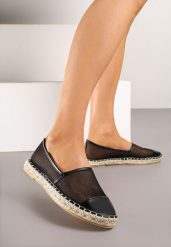 Czarne Espadryle z Siateczki na Plecionej Podeszwie Folirelin. Czarne espadryle damskie Renee, bez wzorów, bez obcasa. Za 54.99 zł.