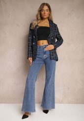 Granatowe Jeansy z Bawełny o Kroju Dzwonów High Waist Navilis. Niebieskie jeansy damskie Renee, bez wzorów, z bawełny. Za 109.99 zł.