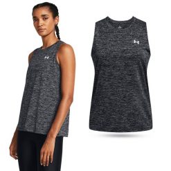 Koszulka damska tank top UNDER ARMOUR 1383656 bez rękawów. Czarne koszulki damskie Under Armour, s, bez wzorów, bez kołnierzyka, bez ramiączek. Za 69.99 zł.
