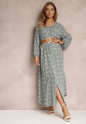 Biało-Zielona Sukienka Hyrathe. Zielone sukienki damskie Renee, z aplikacjami, z tkaniny, eleganckie, bez ramiączek. W wyprzedaży za 63.99 zł.