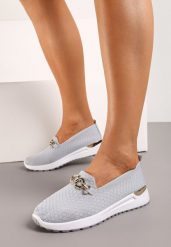 Szare Półbuty Tenisówki z Elastyczną Cholewką i Klamrą Vaiara. Szare obuwie sportowe damskie Born2be, z jeansu, bez zapięcia, tenisowe. Za 49.99 zł.