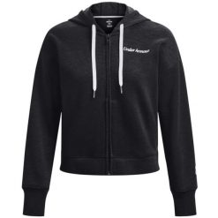 Bluza dresowa sportowa damska Under Armour Essential Fleece Script FZ Hoodie. Czarne bluzy damskie Under Armour, xs, bez wzorów, z bawełny, bez kaptura. Za 239.99 zł.