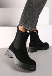 Czarne Botki Sztyblety na Platformie z Elastyczną Cholewką Mavita. Czarne botki damskie Renee, z jeansu, eleganckie, bez obcasa, na platformie, bez zapięcia. Za 149.99 zł.
