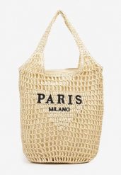 Beżowa Torebka Shopper z Plecionką i Napisami Navessa. Brązowe shopper bag Born2be, bez wzorów, bez dodatków. Za 109.99 zł.