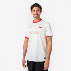 Koszulka piłkarska Polska dla kibiców. Białe bluzki damskie KIPSTA, l, bez wzorów, z materiału, sportowe, bez kołnierzyka, bez ramiączek. Za 44.99 zł.