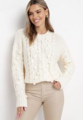 Jasnobeżowy Sweter z Wełną i Bawełną Ozdobiony Grubym Splotem Numike. Brązowe swetry klasyczne damskie Born2be, na jesień, l, z bawełny, bez kołnierzyka. Za 89.99 zł.