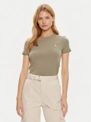 Guess T-Shirt W2YI44 J1314 Zielony Slim Fit. Zielone t-shirty damskie Guess, xxl, z aplikacjami, z bawełny, bez kołnierzyka. Za 89.99 zł.