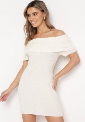 Jasnobeżowa Elastyczna Sukienka Mini Hiszpanka o Taliowanym Kroju Arivens. Brązowe sukienki damskie Born2be, bez wzorów, bez ramiączek. Za 129.99 zł.