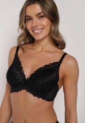 Czarny Klasyczny Biustonosz Zdobiony Koronką Idarodia. Czarne biustonosze Born2be, z aplikacjami, z koronki. Za 29.99 zł.